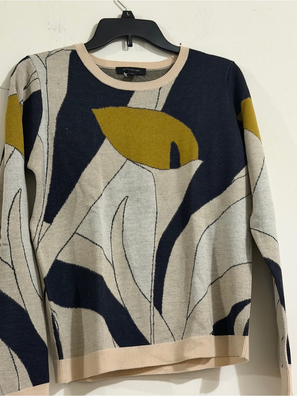 Ann Taylor Crewneck Sweater in Navy, Beige & Olive